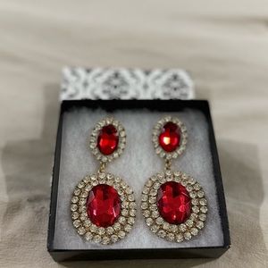 Red and Clear Crystal Formal Earrings